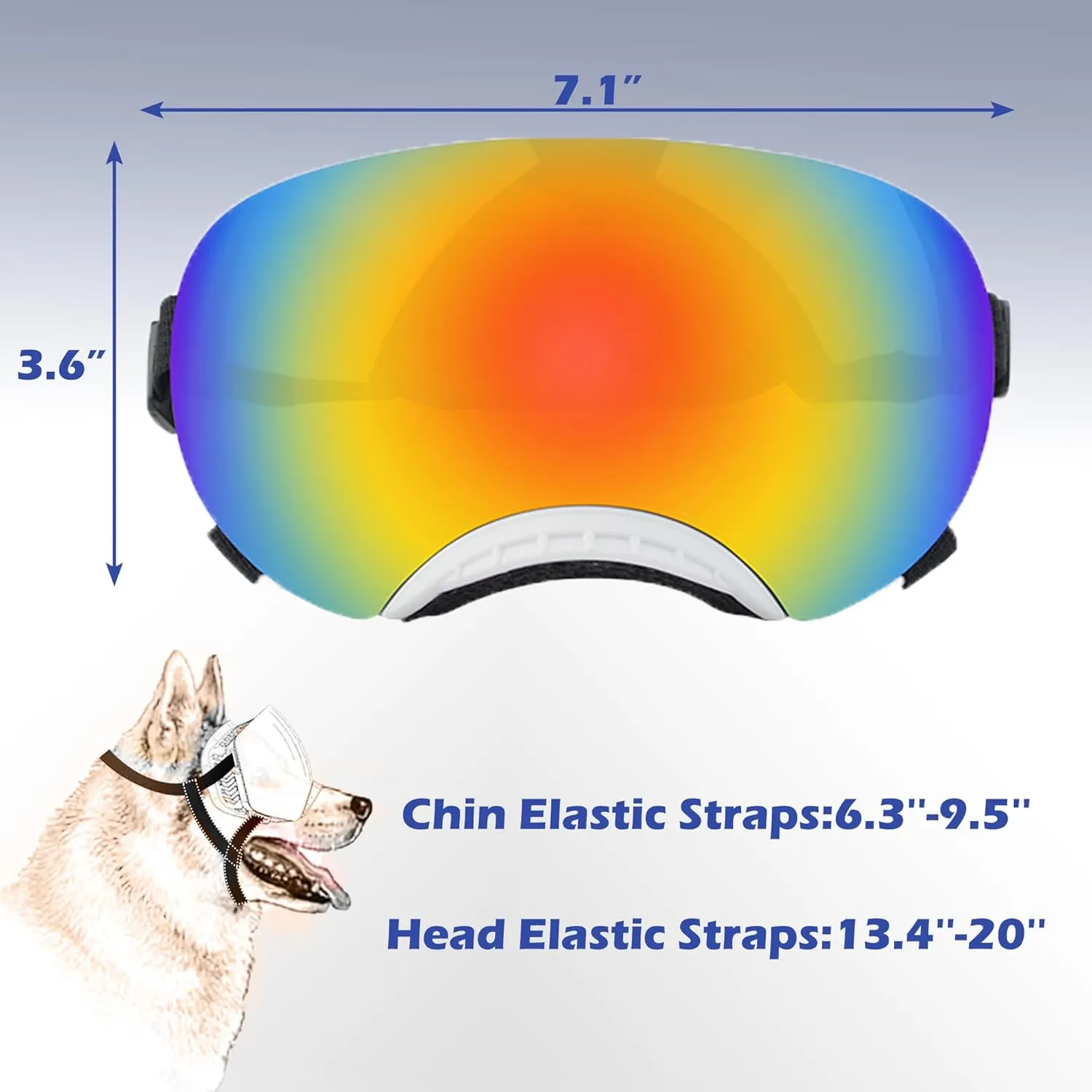 Dog Goggles, Dog Sunglasses Magnetic Reflective Colored Lens,Goggles with Adjustable Strap for Medium-Large Size Dogs(White Frame)