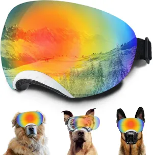 Dog Goggles, Dog Sunglasses Magnetic Reflective Colored Lens,Goggles with Adjustable Strap for Medium-Large Size Dogs(White Frame)