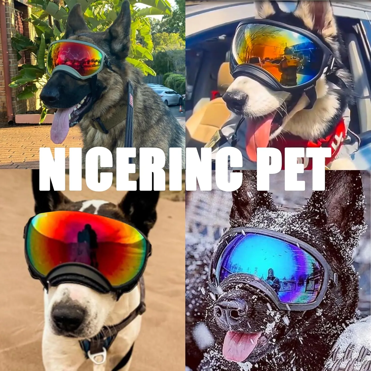 Dog Goggles, Dog Sunglasses Magnetic Reflective Colored Lens,Goggles with Adjustable Strap for Medium-Large Size Dogs(White Frame)