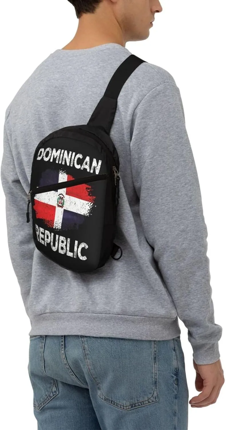 Dominican Dominicana Republic Flag Packable Crossbody Bag Portable Sling Bags Foldable Travel Daypack Reusable Sports Shoulder Backpack Diagonally Chest Bag for Workout