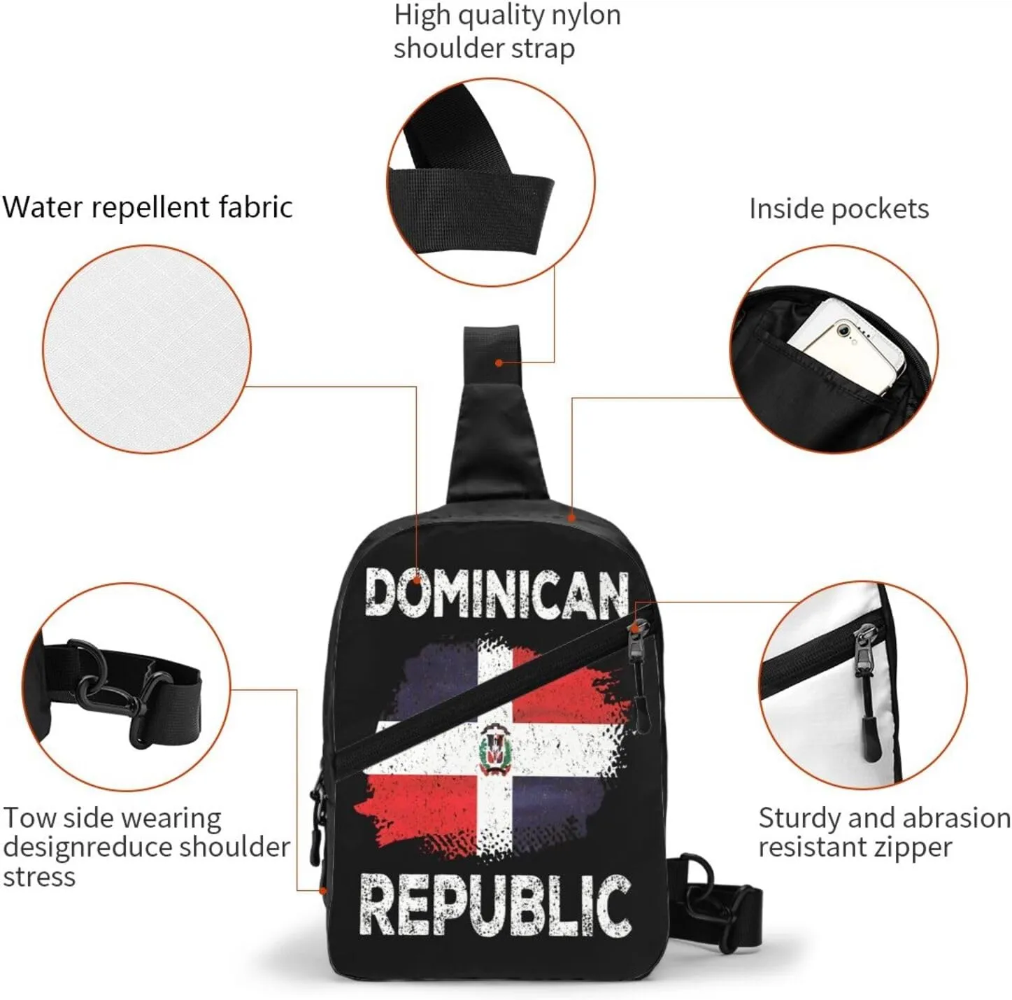 Dominican Dominicana Republic Flag Packable Crossbody Bag Portable Sling Bags Foldable Travel Daypack Reusable Sports Shoulder Backpack Diagonally Chest Bag for Workout