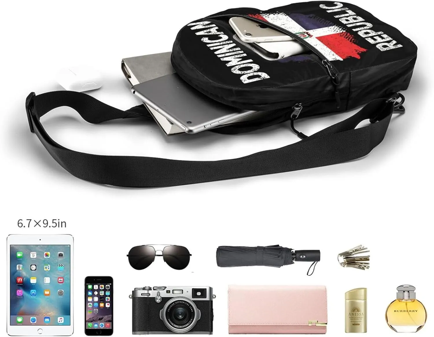 Dominican Dominicana Republic Flag Packable Crossbody Bag Portable Sling Bags Foldable Travel Daypack Reusable Sports Shoulder Backpack Diagonally Chest Bag for Workout