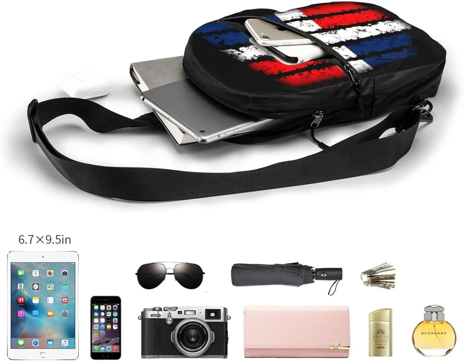 Dominican Republic Flag Packable Crossbody Bag Portable Sling Bags Foldable Travel Daypack Reusable Sports Shoulder Backpack Diagonally Chest Bag for Workout