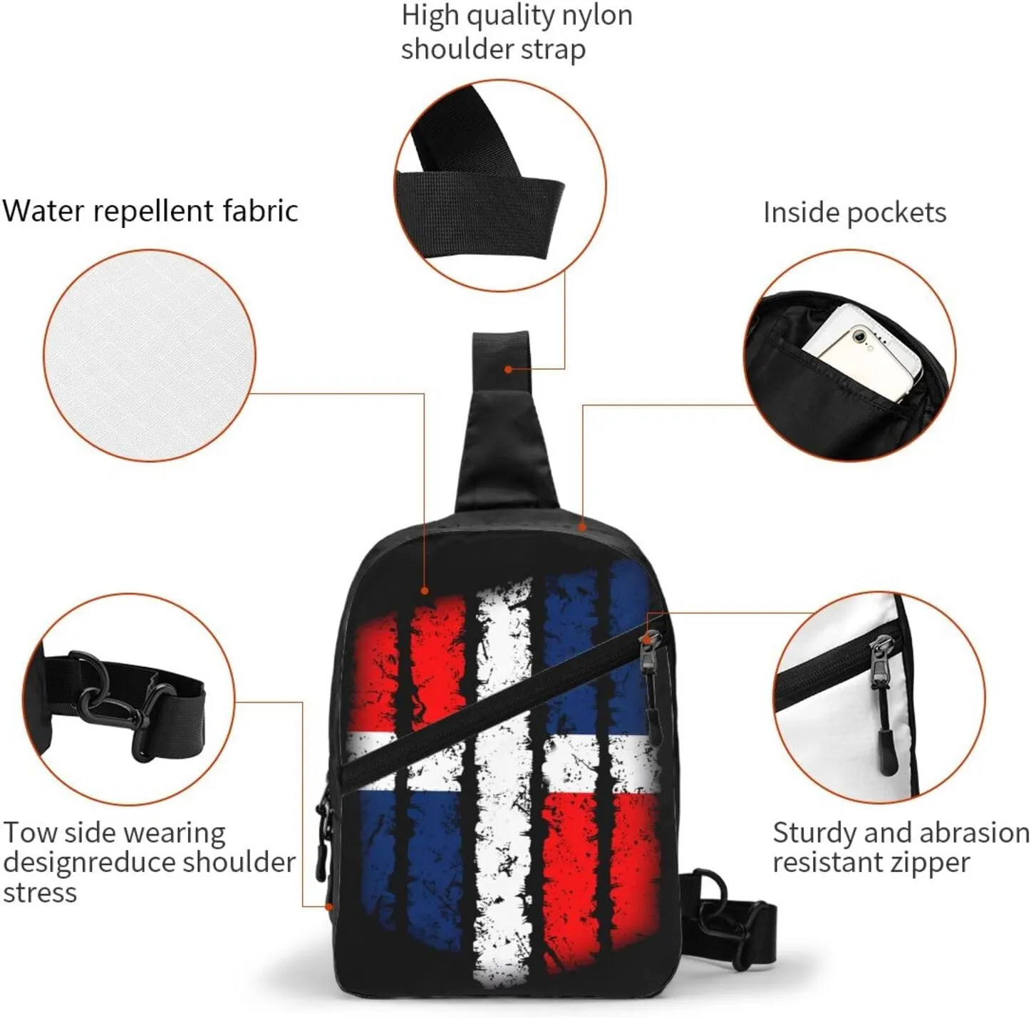 Dominican Republic Flag Packable Crossbody Bag Portable Sling Bags Foldable Travel Daypack Reusable Sports Shoulder Backpack Diagonally Chest Bag for Workout