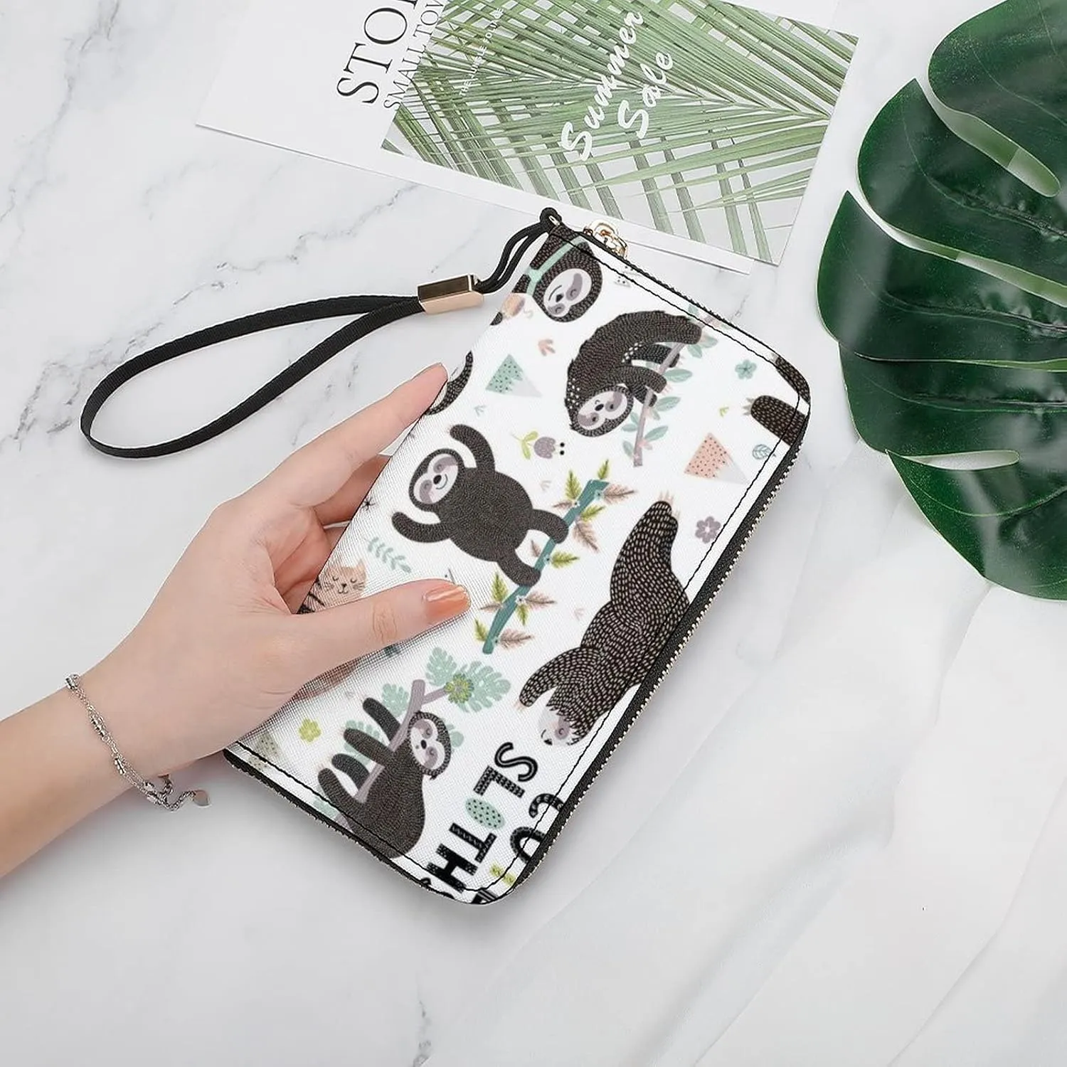 Donnapink Long Clutch Wallet, Long Handbag with Wristlet Strap, PU Leather Zip Purse