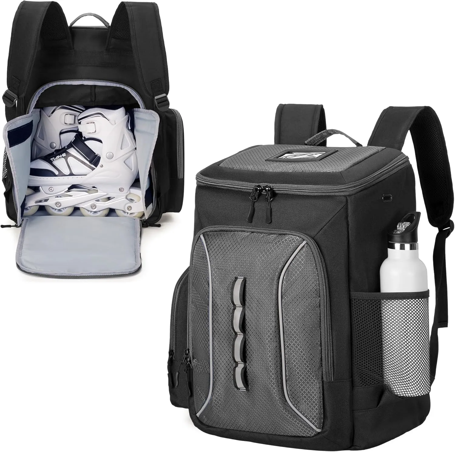 DSLEAF Roller Skate Bag with Large Capacity, Ice Skate Bag Backpack Holds Shoes Up to US Men Size 13, Figure Skate Bag with Multiple Pockets for Inline, Figure, Quad, Speed, Hockey Skating