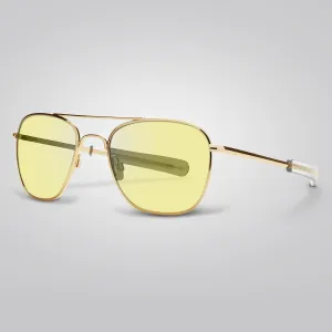 Eagle Eyes Freedom Night Driving Glasses - Square Aviator Gold Frame - Glare Reduction and Night Time Vision Improvement with Anti-Reflective and UV Blocking