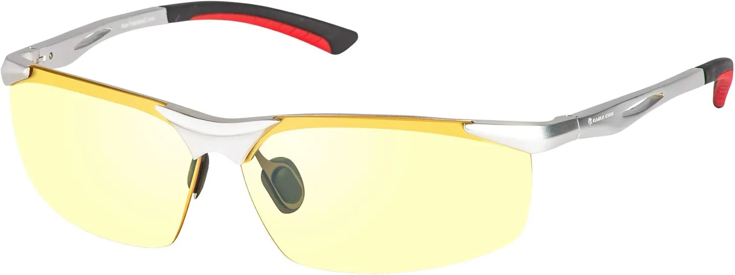 Eagle Eyes Fusion NL Night Driving Vision Aluminum Glasses Anti Glare for Driving Biking Fishing | 99.9% UV Protection & Blue Light Filter Yellow Tint Lens for Men & Women