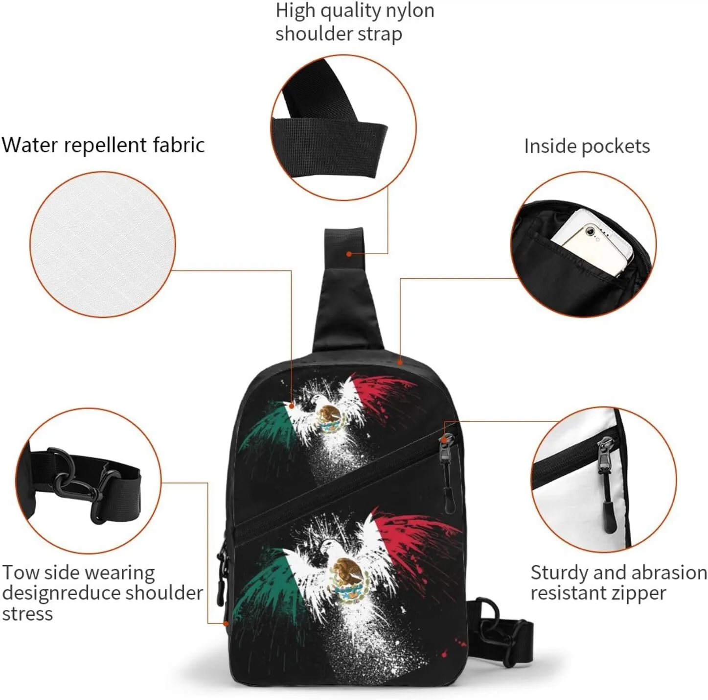 Eagle Insignia Mexican Flag Portable Crossbody Bag Foldable Sling Bags Sports Gym Chest Daypack Reusable Shoulder Backpack Casual Diagonally Rucksack Fanny Packs