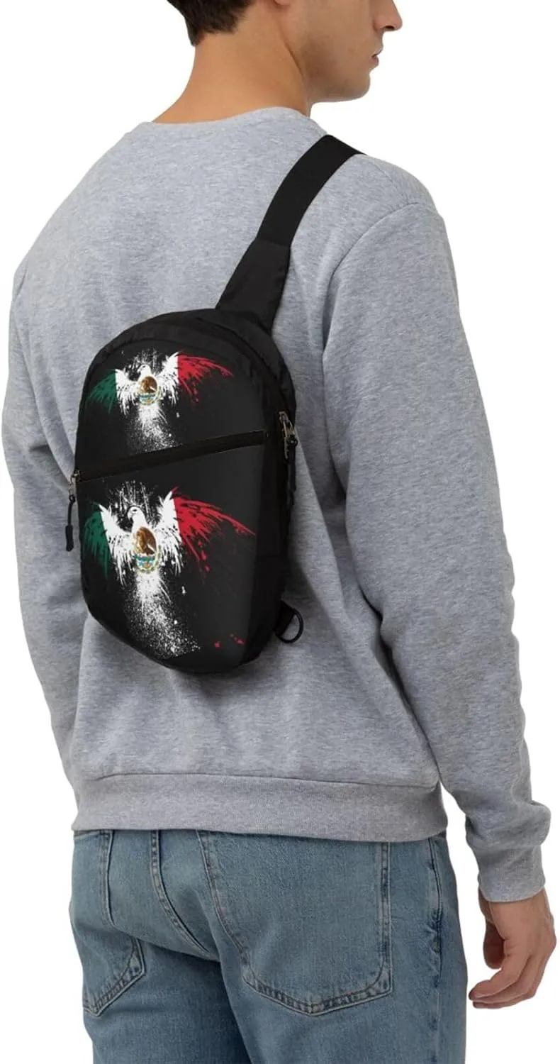 Eagle Insignia Mexican Flag Portable Crossbody Bag Foldable Sling Bags Sports Gym Chest Daypack Reusable Shoulder Backpack Casual Diagonally Rucksack Fanny Packs