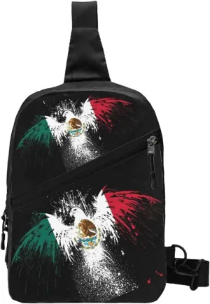 Eagle Insignia Mexican Flag Portable Crossbody Bag Foldable Sling Bags Sports Gym Chest Daypack Reusable Shoulder Backpack Casual Diagonally Rucksack Fanny Packs