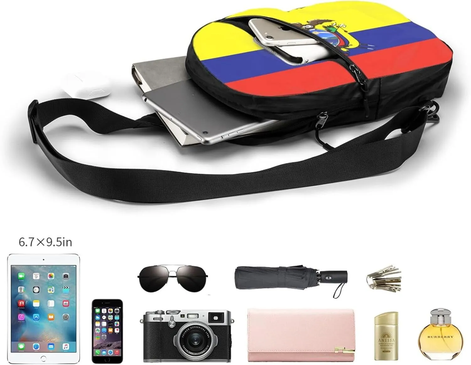 Ecuador Ecuadorian Flag Packable Crossbody Bag Portable Sling Bags Foldable Travel Daypack Reusable Sports Shoulder Backpack Diagonally Chest Bag for Workout