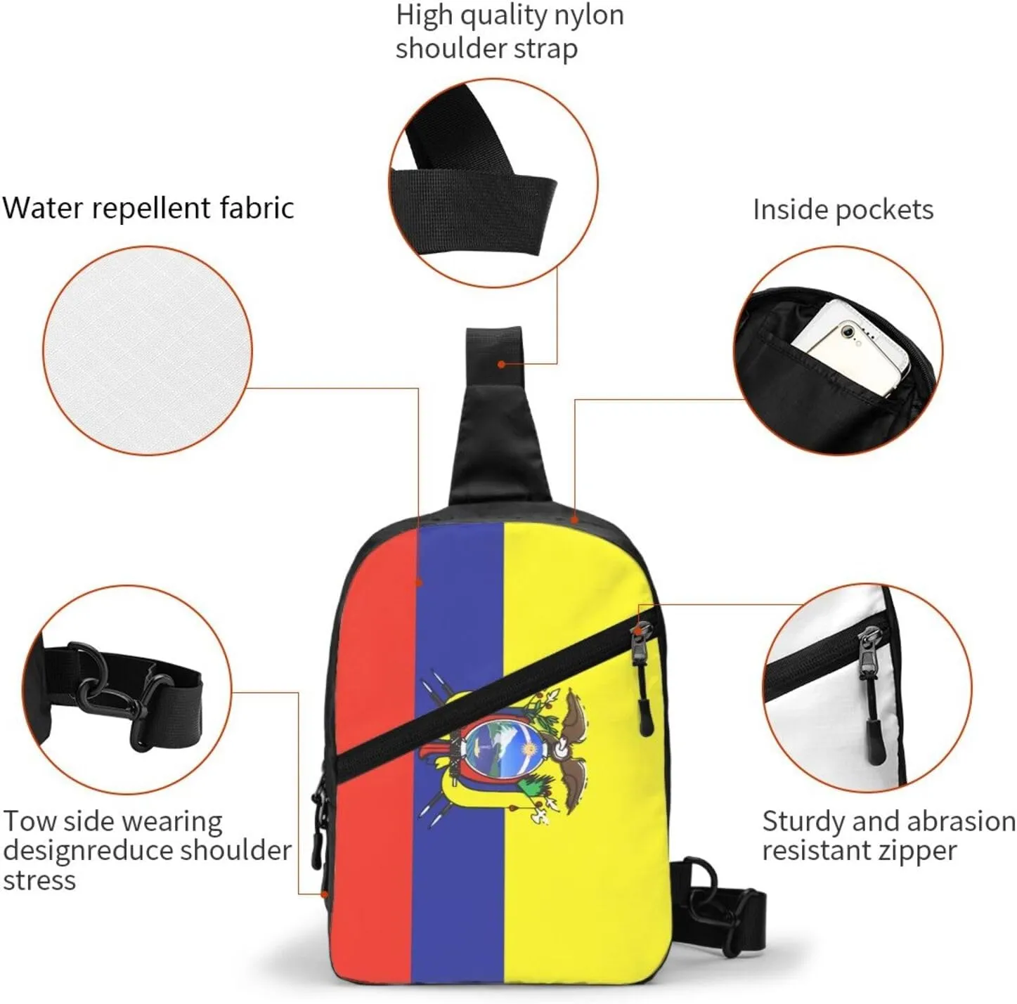 Ecuador Ecuadorian Flag Packable Crossbody Bag Portable Sling Bags Foldable Travel Daypack Reusable Sports Shoulder Backpack Diagonally Chest Bag for Workout