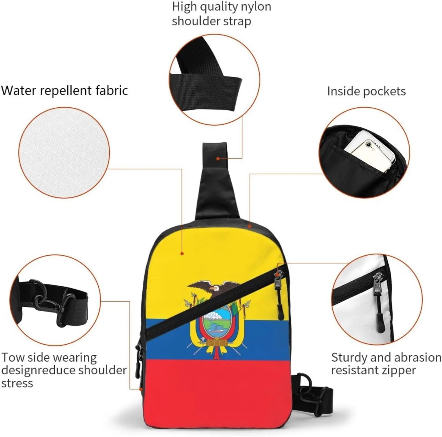 Ecuador Ecuadorian Flag Packable Crossbody Bag Portable Sling Bags Foldable Travel Daypack Reusable Sports Shoulder Backpack Diagonally Chest Bag for Workout