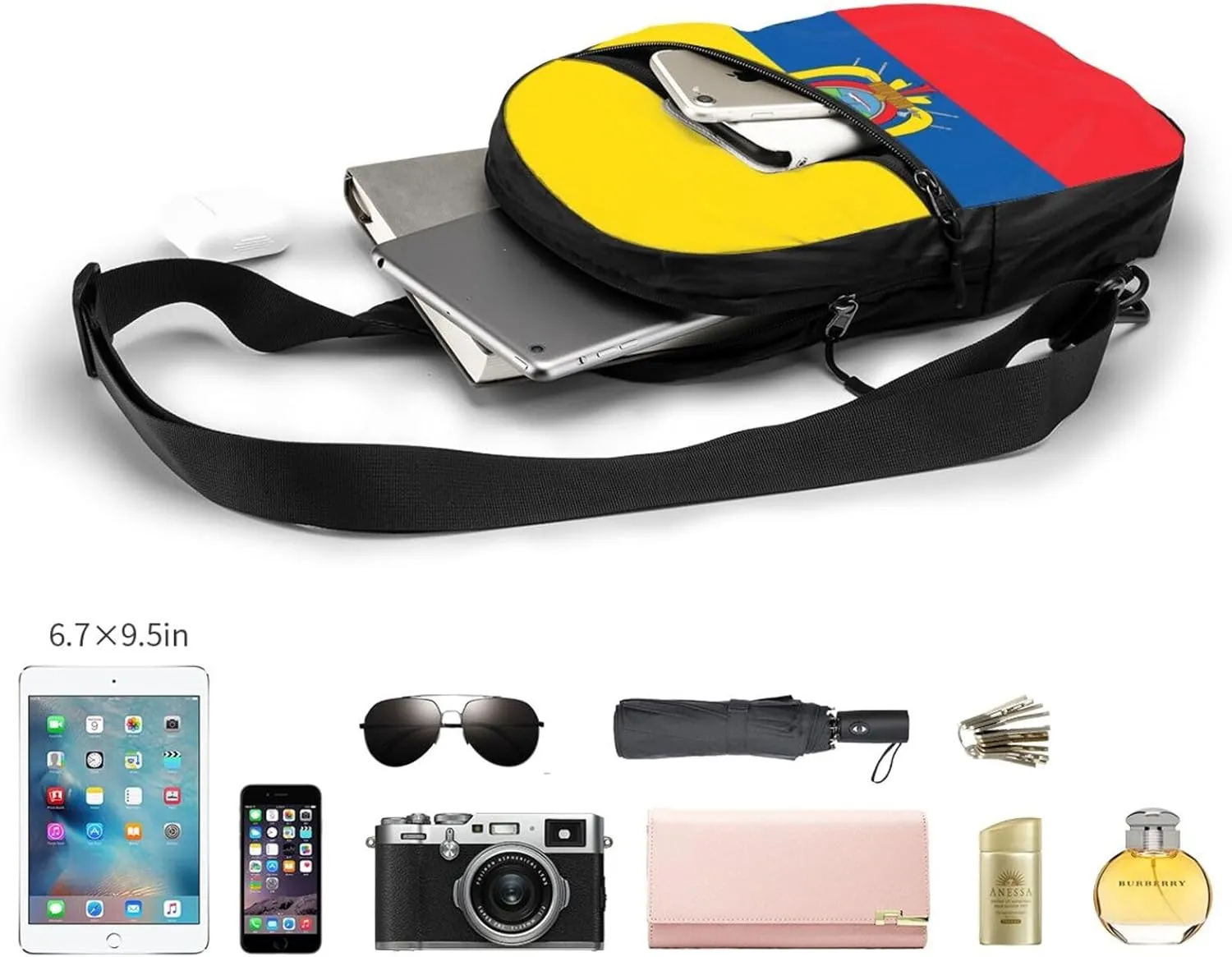 Ecuador Ecuadorian Flag Packable Crossbody Bag Portable Sling Bags Foldable Travel Daypack Reusable Sports Shoulder Backpack Diagonally Chest Bag for Workout
