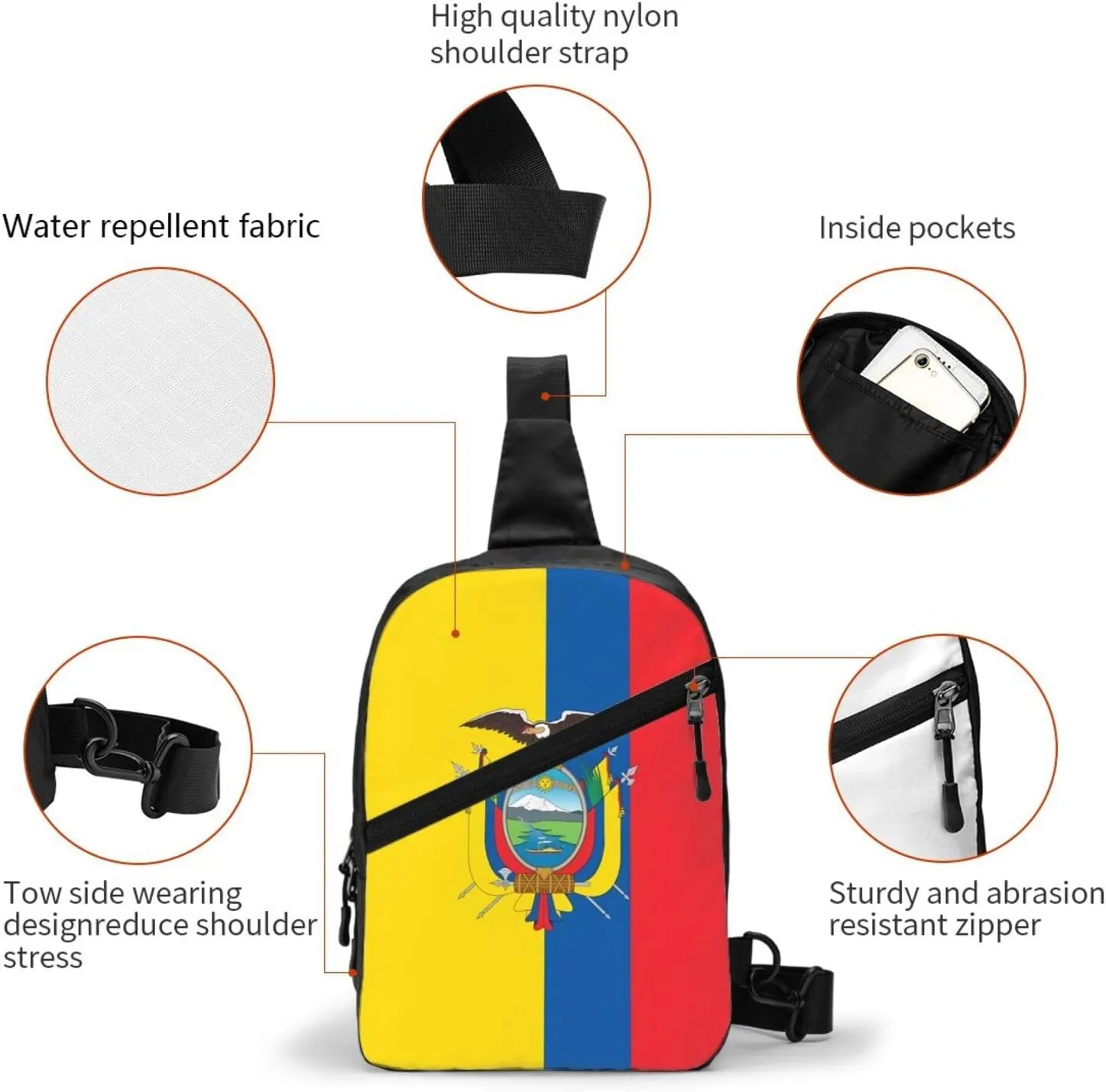 Ecuador Ecuadorian Flag Packable Crossbody Bag Portable Sling Bags Foldable Travel Daypack Reusable Sports Shoulder Backpack Diagonally Chest Bag for Workout