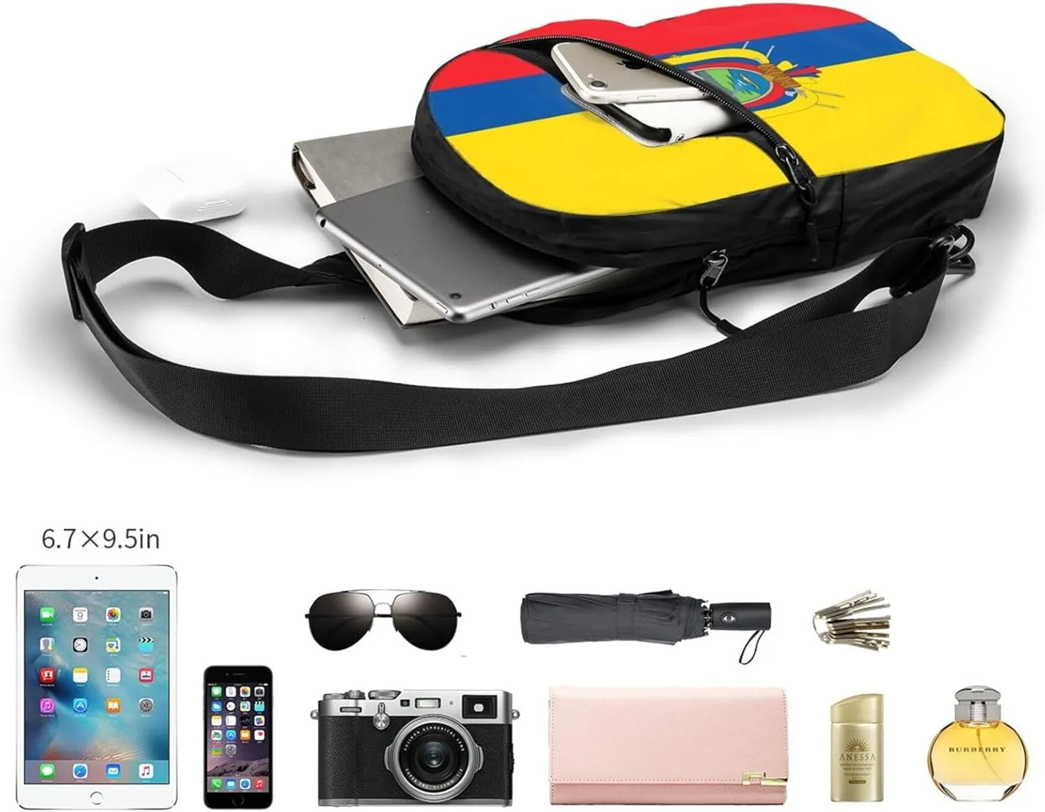 Ecuador Ecuadorian Flag Packable Crossbody Bag Portable Sling Bags Foldable Travel Daypack Reusable Sports Shoulder Backpack Diagonally Chest Bag for Workout