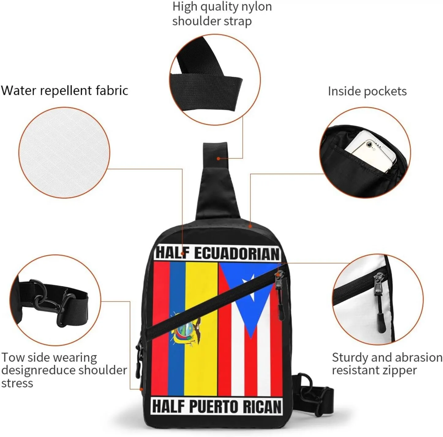 Ecuadorian Puerto Rican Ecuador Puerto Rico Flag Packable Crossbody Bag Portable Sling Bags Foldable Travel Daypack Reusable Sports Shoulder Backpack Diagonally Chest Bag for Workout