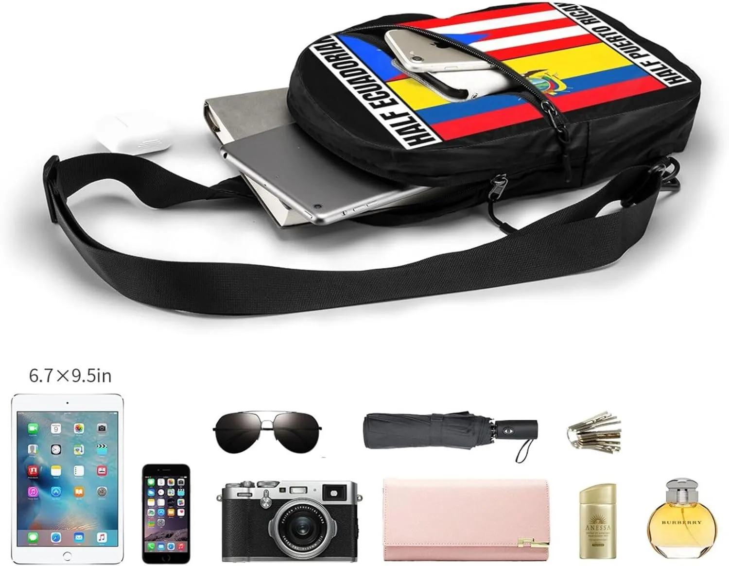 Ecuadorian Puerto Rican Ecuador Puerto Rico Flag Packable Crossbody Bag Portable Sling Bags Foldable Travel Daypack Reusable Sports Shoulder Backpack Diagonally Chest Bag for Workout