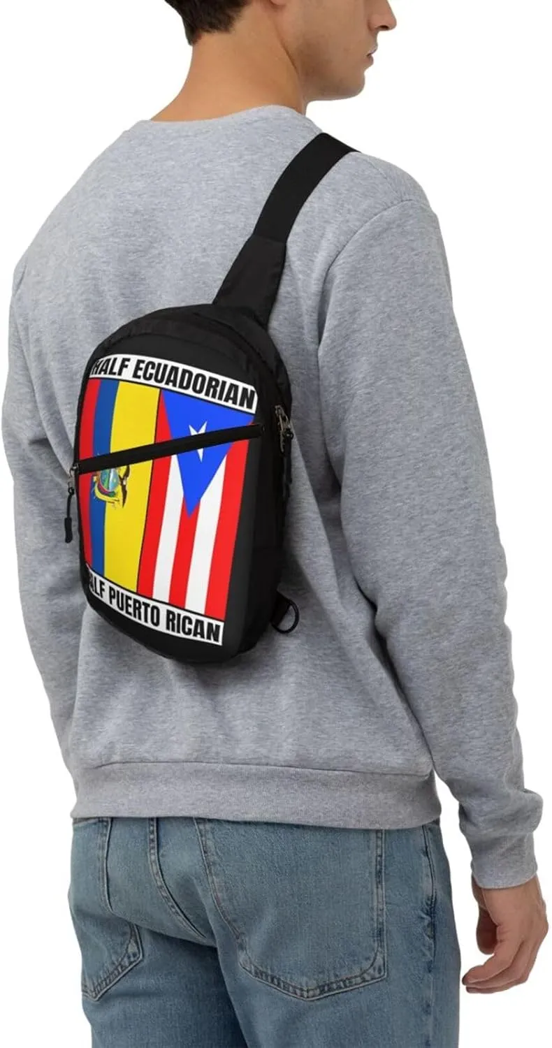 Ecuadorian Puerto Rican Ecuador Puerto Rico Flag Packable Crossbody Bag Portable Sling Bags Foldable Travel Daypack Reusable Sports Shoulder Backpack Diagonally Chest Bag for Workout