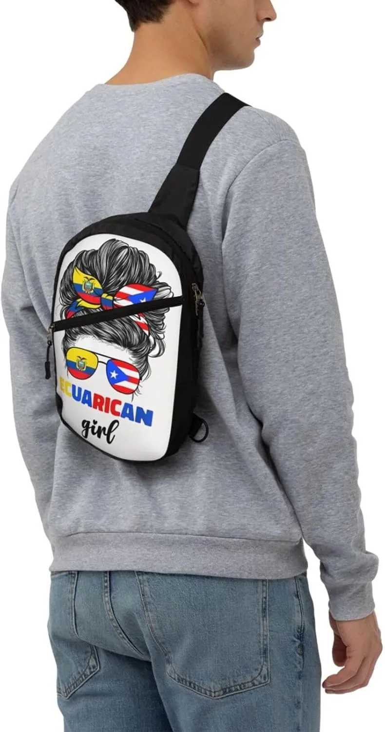 Ecuadorian Puerto Rican Rico Ecuador Flag Women Packable Crossbody Bag Portable Sling Bags Foldable Travel Daypack Reusable Sports Shoulder Backpack Diagonally Chest Bag for Workout