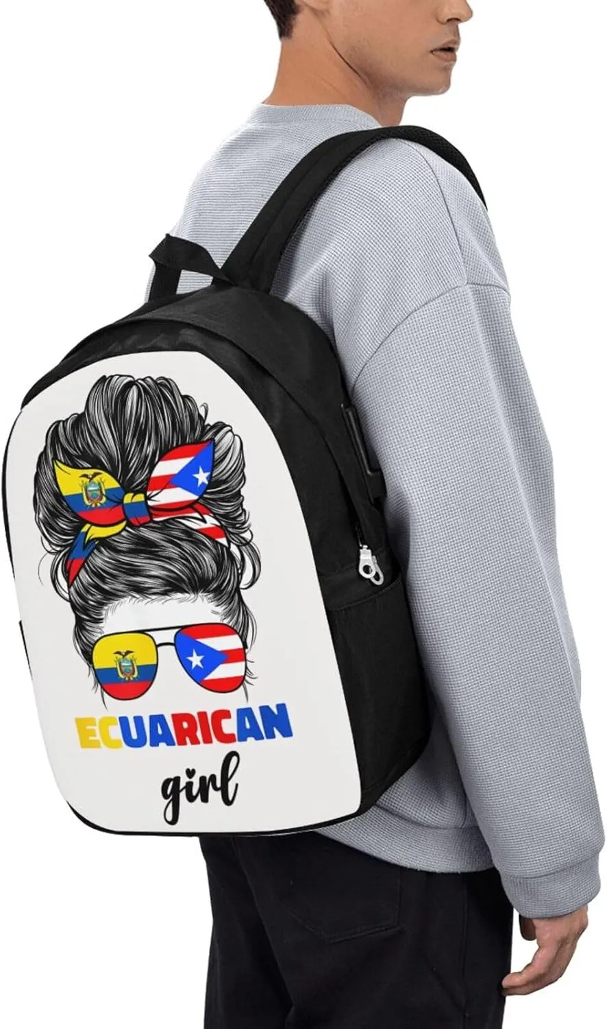 Ecuadorian Puerto Rican Rico Ecuador Flag Women Travel Backpack 17-Inch Laptop Backpacks Business Rucksack Casual Sport Daypack with USB Charging Port Carry-on Bag for Camping Biking