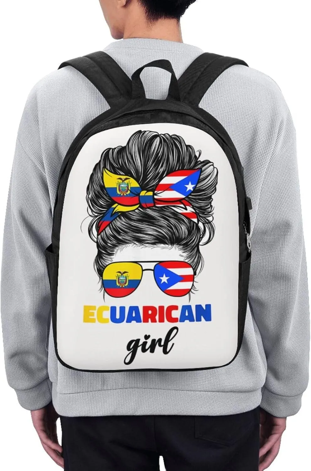 Ecuadorian Puerto Rican Rico Ecuador Flag Women Travel Backpack 17-Inch Laptop Backpacks Business Rucksack Casual Sport Daypack with USB Charging Port Carry-on Bag for Camping Biking