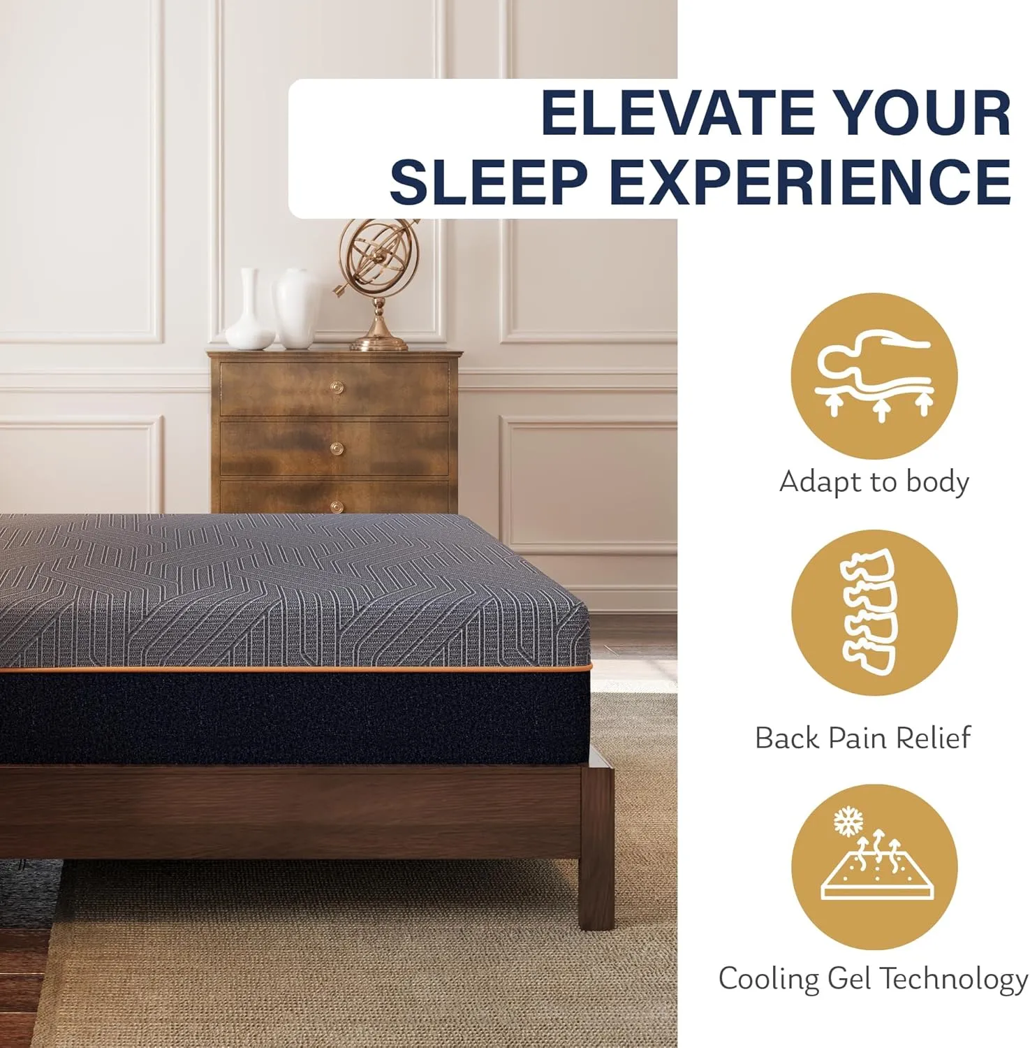EGOHOME 12 Inch Queen Mattress, Copper Gel Cooling Memory Foam for Back Pain Relief, Therapeutic Bed in a Box, Foam Made in USA, CertiPUR-US Certified, 60x80x12 Black