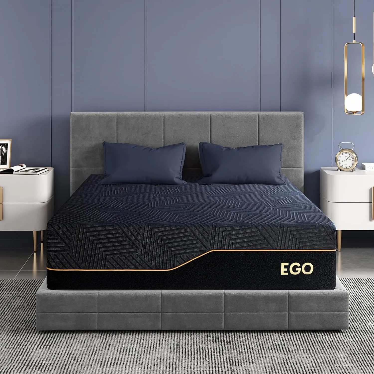 EGOHOME 14 Inch Queen Memory Foam Mattress for Back Pain, Cooling Copper Gel Bed in a Box, Foam Made in USA, CertiPUR-US Certified, Therapeutic Medium Firm, 60x80x14 Black