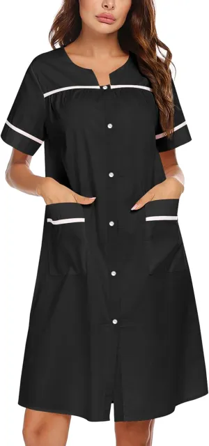 Ekouaer Sleepwear Womens Snap Front Nightgown Housecoat Cotton Duster Short Sleeve House Dress