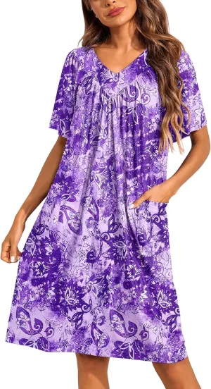 Ekouaer Womens House Dress Floral Print Nightgown with Pockets Mumu Dress
