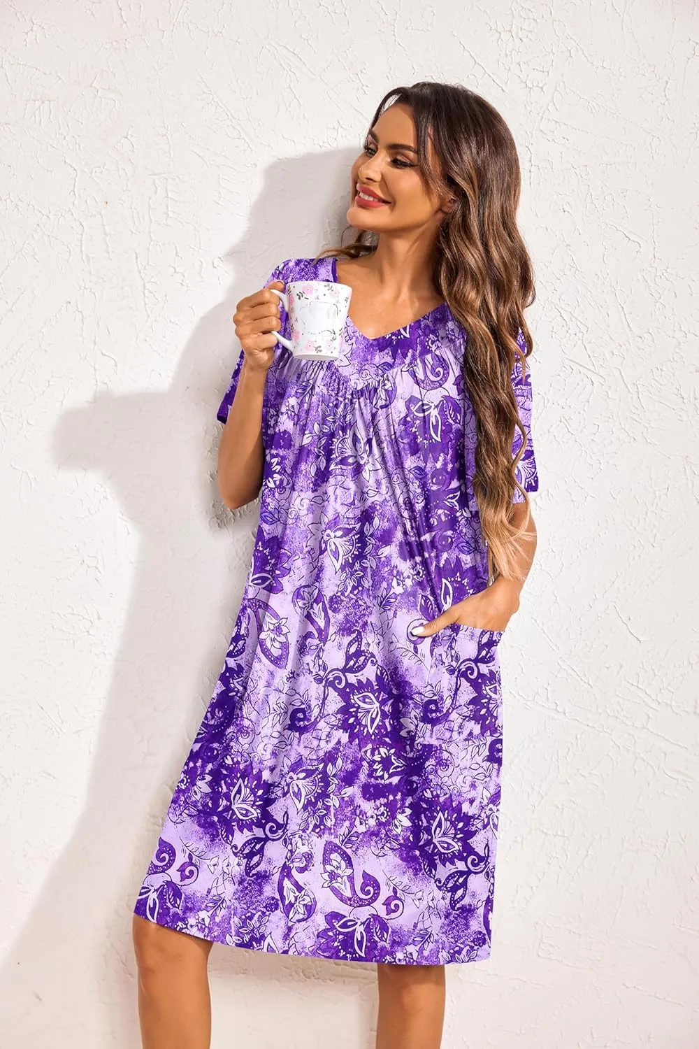 Ekouaer Womens House Dress Floral Print Nightgown with Pockets Mumu Dress