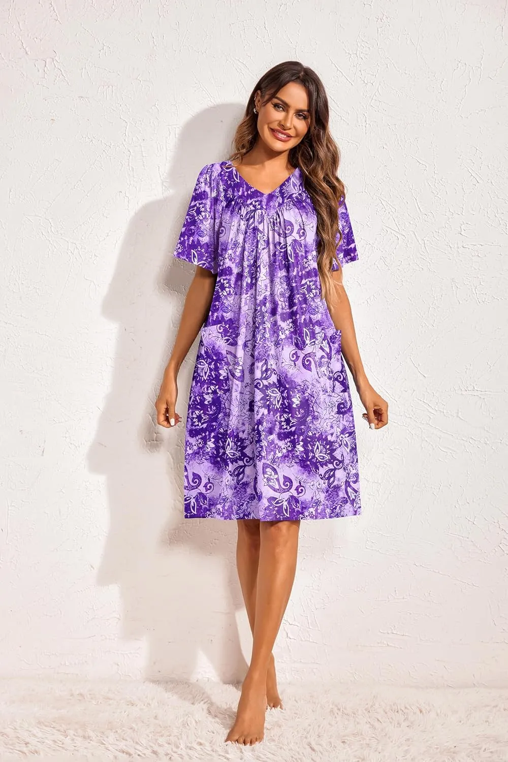 Ekouaer Womens House Dress Floral Print Nightgown with Pockets Mumu Dress