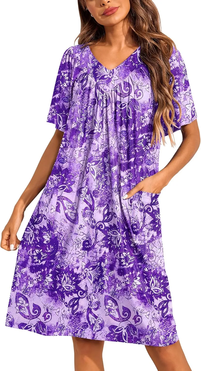 Ekouaer Womens House Dress Floral Print Nightgown with Pockets Mumu Dress