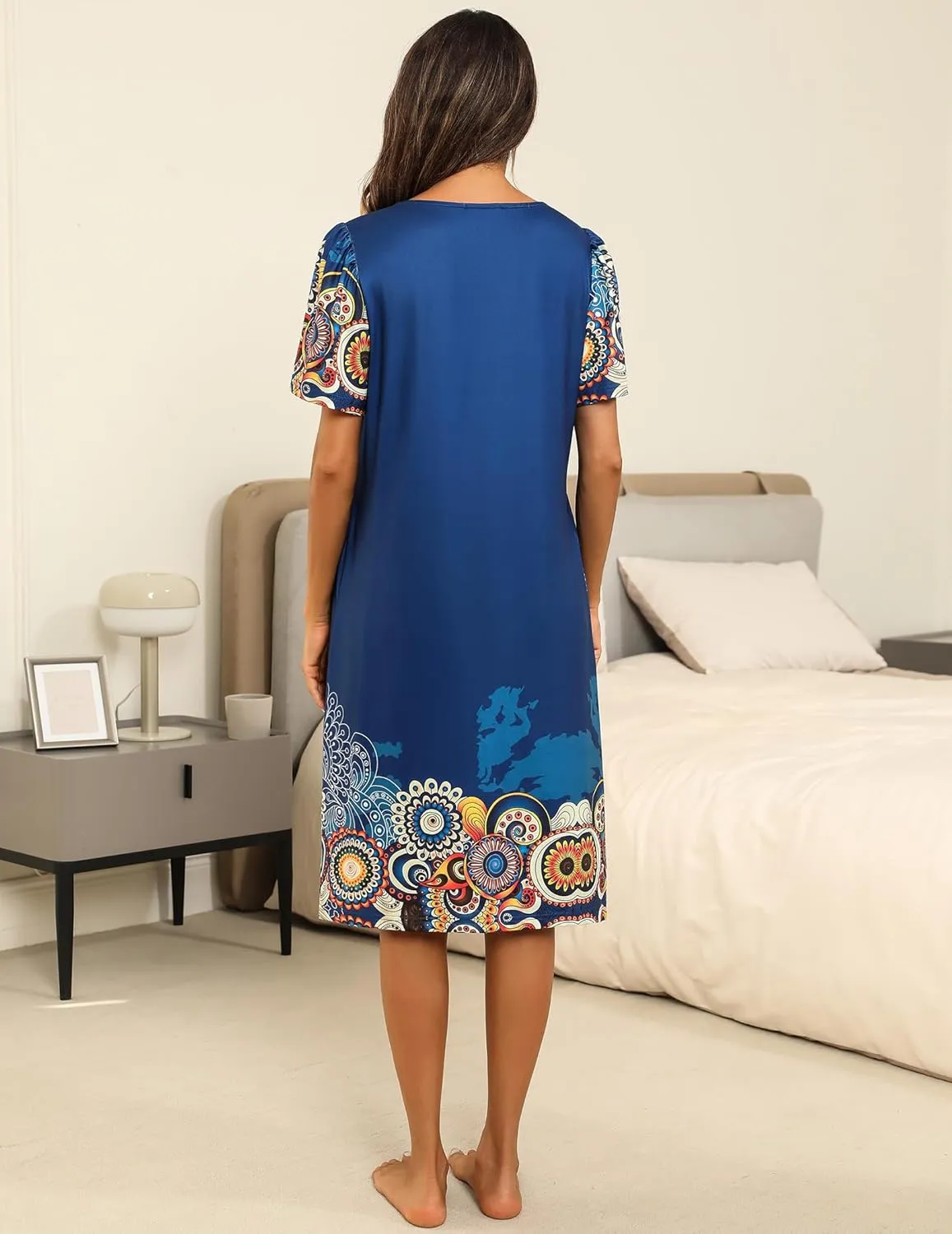 Ekouaer Women's House Dress with Pockets Moomoo Dresses Short Sleeve Mumu Nightgown Lounge Dress Button Down Sleepwear