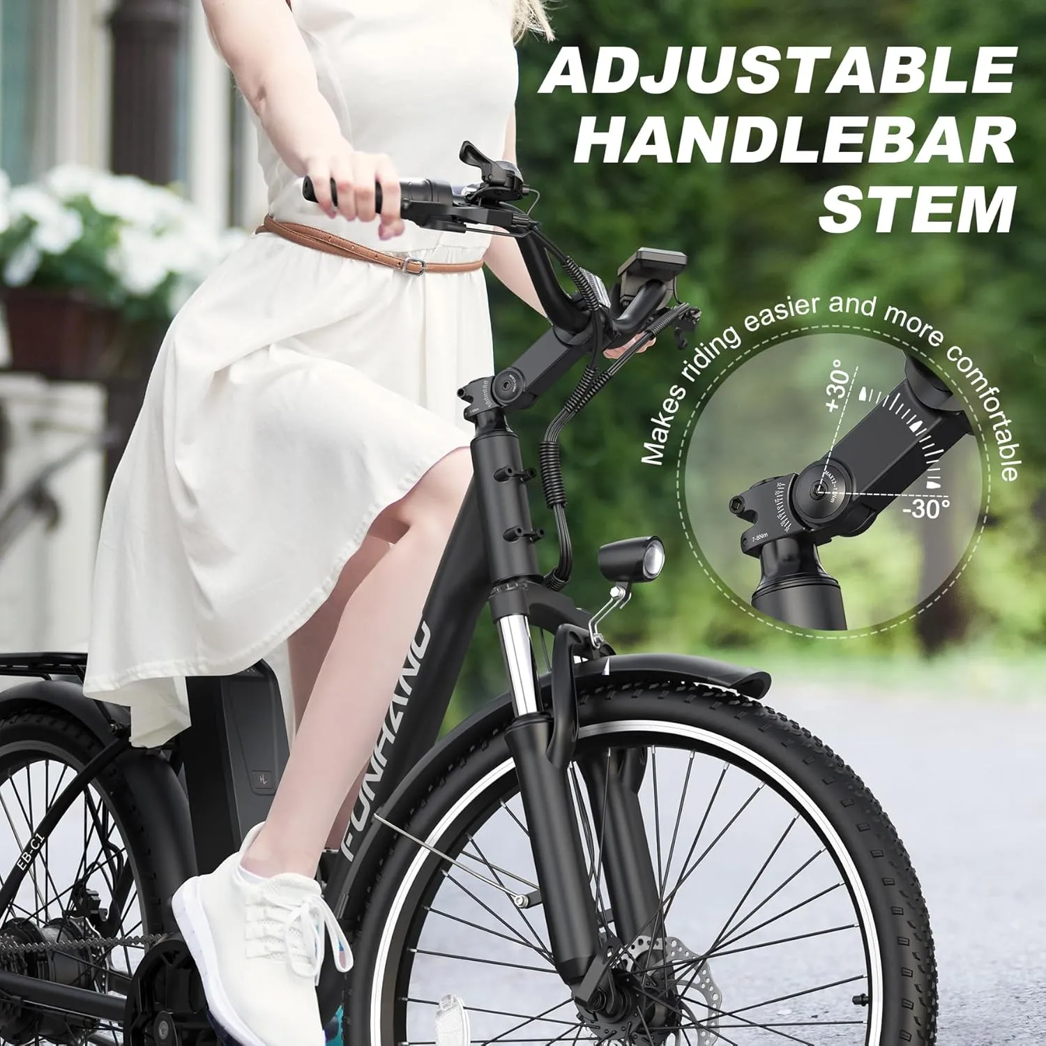Electric Bike for Adults, 26" 1000W Peak City Cruiser Ebike, 21.7MPH 50 Miles Commuter Electric Bicycle with 48V 374.4WH Removable Li-ion Battery, Adjustable Stem, Rear Rack, Fenders, 7-Speed