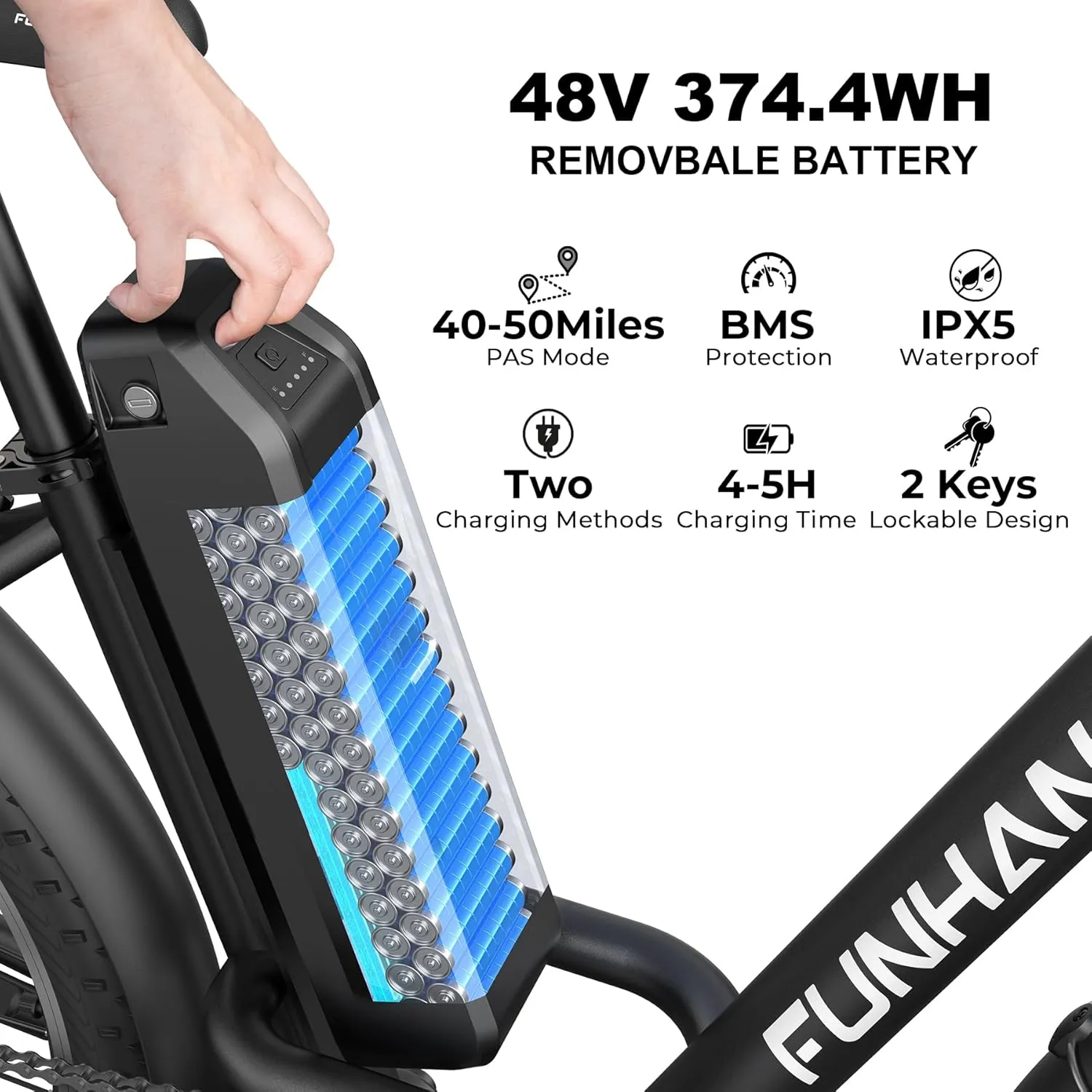 Electric Bike for Adults, 26" 1000W Peak City Cruiser Ebike, 21.7MPH 50 Miles Commuter Electric Bicycle with 48V 374.4WH Removable Li-ion Battery, Adjustable Stem, Rear Rack, Fenders, 7-Speed