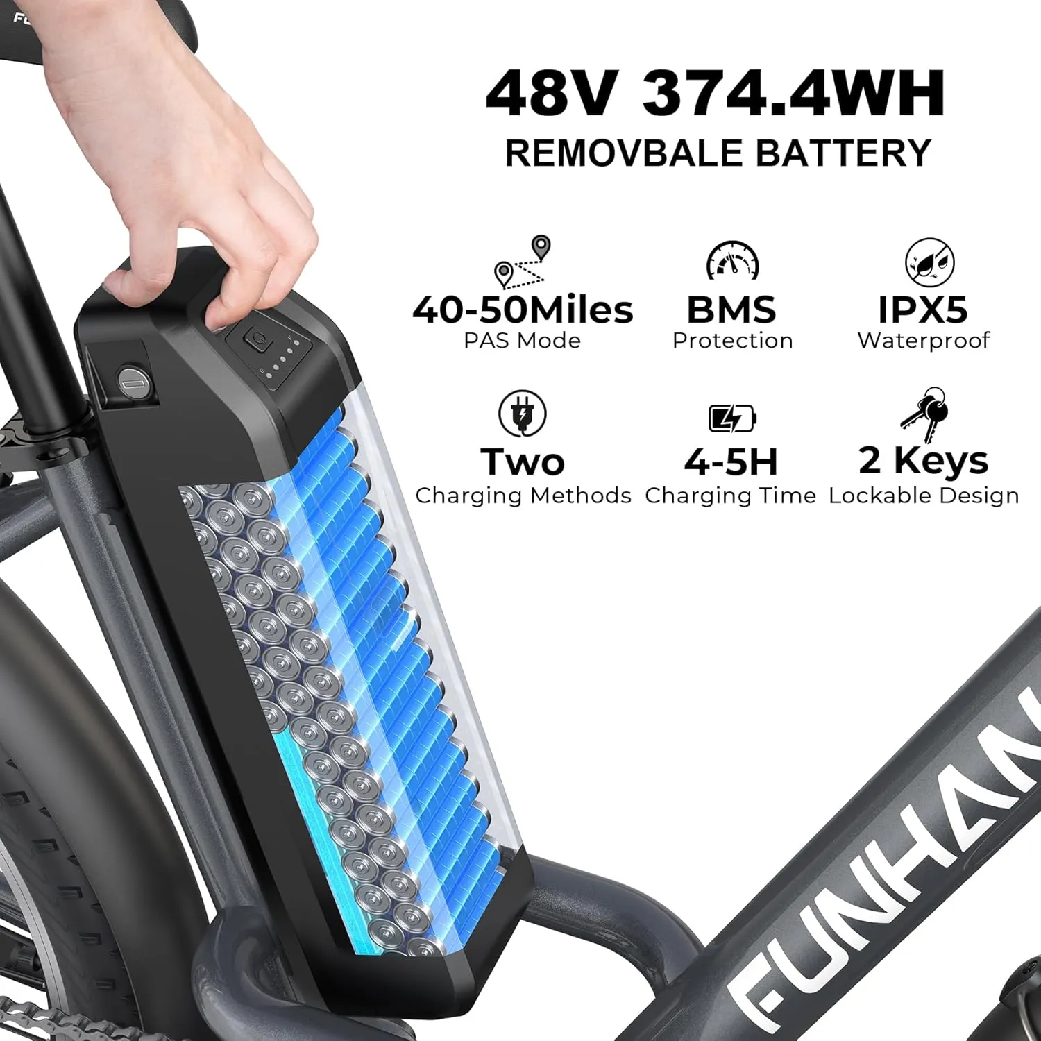 Electric Bike for Adults, 26" 1000W Peak City Cruiser Ebike, 21.7MPH 50 Miles Commuter Electric Bicycle with 48V 374.4WH Removable Li-ion Battery, Adjustable Stem, Rear Rack, Fenders, 7-Speed