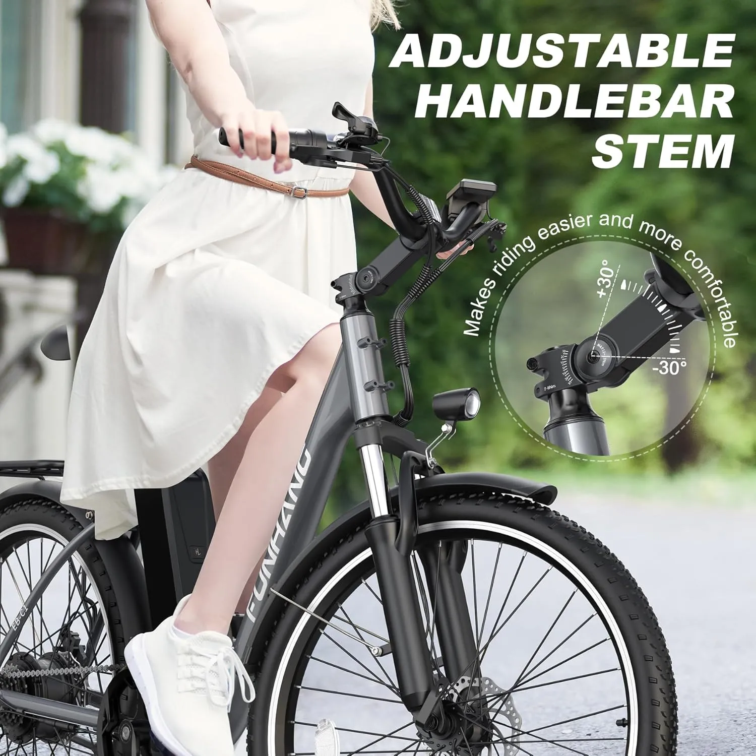 Electric Bike for Adults, 26" 1000W Peak City Cruiser Ebike, 21.7MPH 50 Miles Commuter Electric Bicycle with 48V 374.4WH Removable Li-ion Battery, Adjustable Stem, Rear Rack, Fenders, 7-Speed
