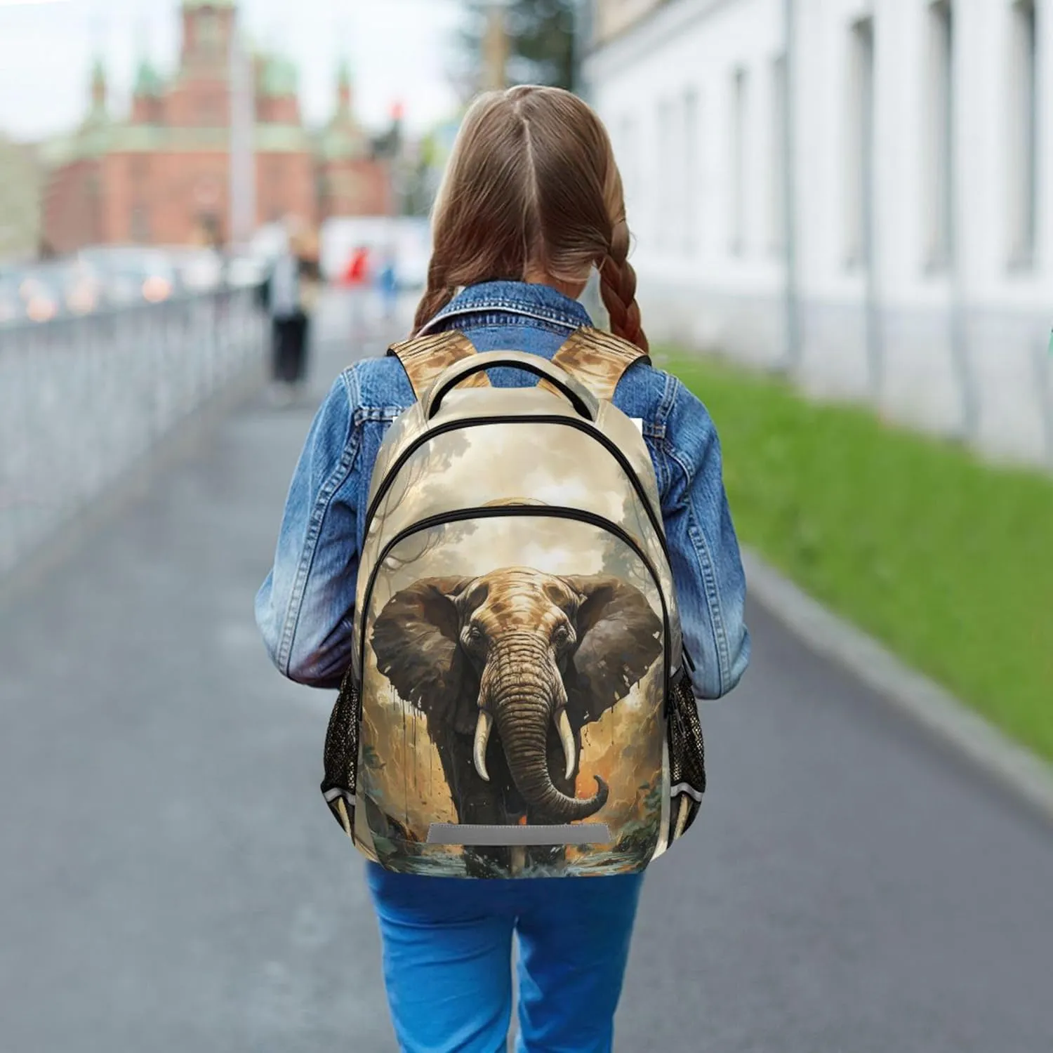 Elephant Printing Backpack for Student Kids Rucksack Boys Girls School Bag Travel Daypack