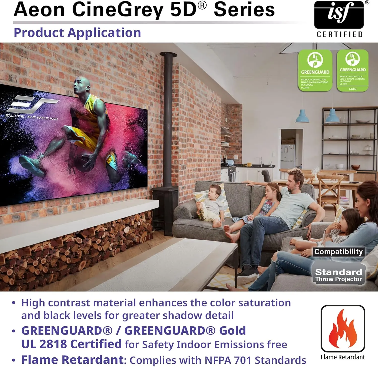 Elite Screens Aeon CineGrey 5D 115-Inch 16:9 Edge-Free CLR/ALR Projector Screen – Ceiling & Ambient Light Rejecting Fixed Frame Screen for Home Theater and Movies, AR115DHD5