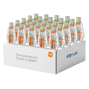 Elitech WHO PQS Certificated 50 Pack 120 Days Temperature Humidity Data Logger with Light Sensor Single-Use Cold Chain Monitor (CCM) Temperature Recorder with PDF Report 16000 Points LogEt1-TH