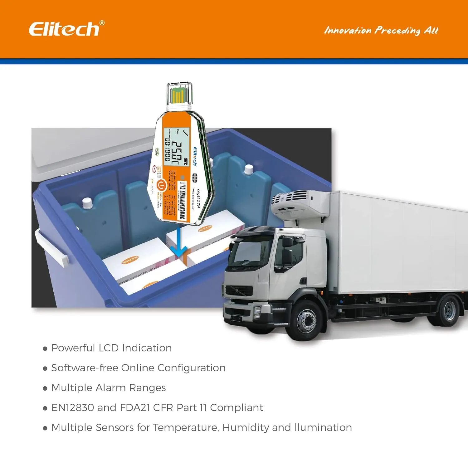 Elitech WHO PQS Certificated 50 Pack 120 Days Temperature Humidity Data Logger with Light Sensor Single-Use Cold Chain Monitor (CCM) Temperature Recorder with PDF Report 16000 Points LogEt1-TH