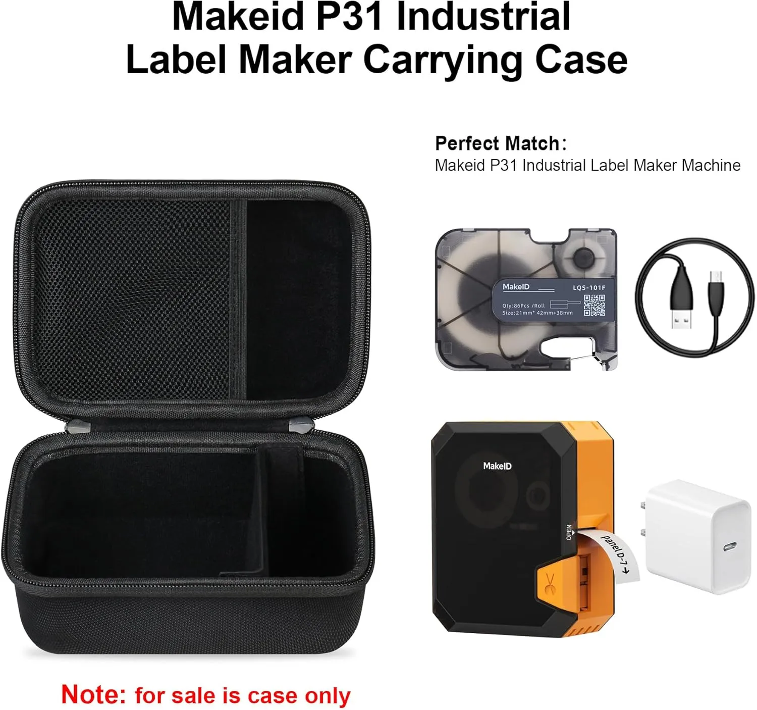 Elonbo Carrying Case for Makeid P31 Industrial Label Maker Machine, Thermal Transfer Label Printer Portable Bluetooth Labeler Storage Holder, Wire and Cable Labeling Machine Travel Bag, Black