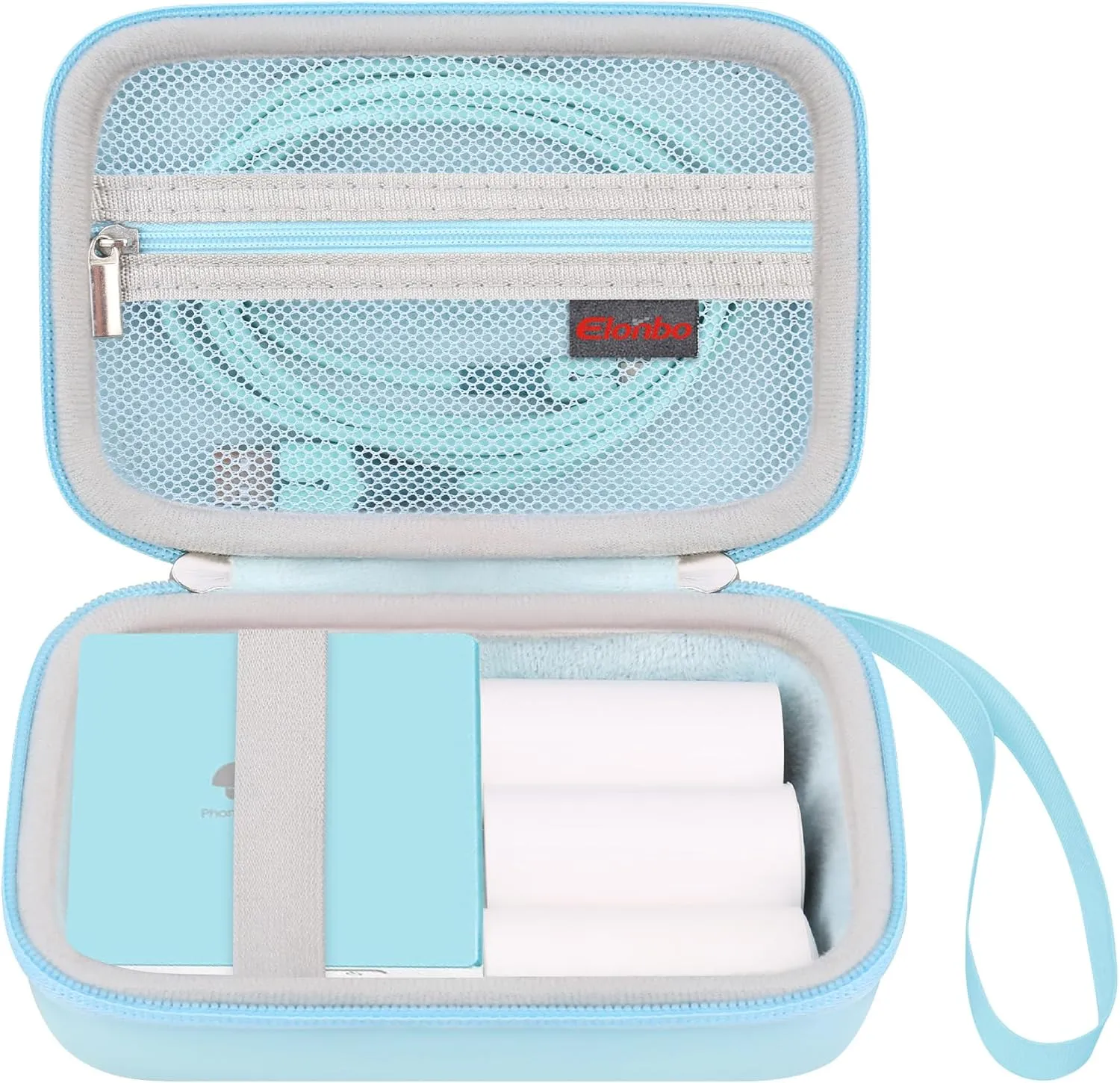 Elonbo Carrying Case for Phomemo M02 Label Maker, Pocket Printer Mini Sticker Printer Bluetooth Inkless Thermal Photo Printer Travel Bag, Label Printer Storage Holder, Mesh Pocket Fits Label Paper