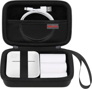 Elonbo Carrying Case for VFU Label Maker Machine, Mini Label Printer Portable Thermal Printer Travel Bag, Sticker Printer Storage Holder, Mesh Pocket Fits Label Paper Tape, Black