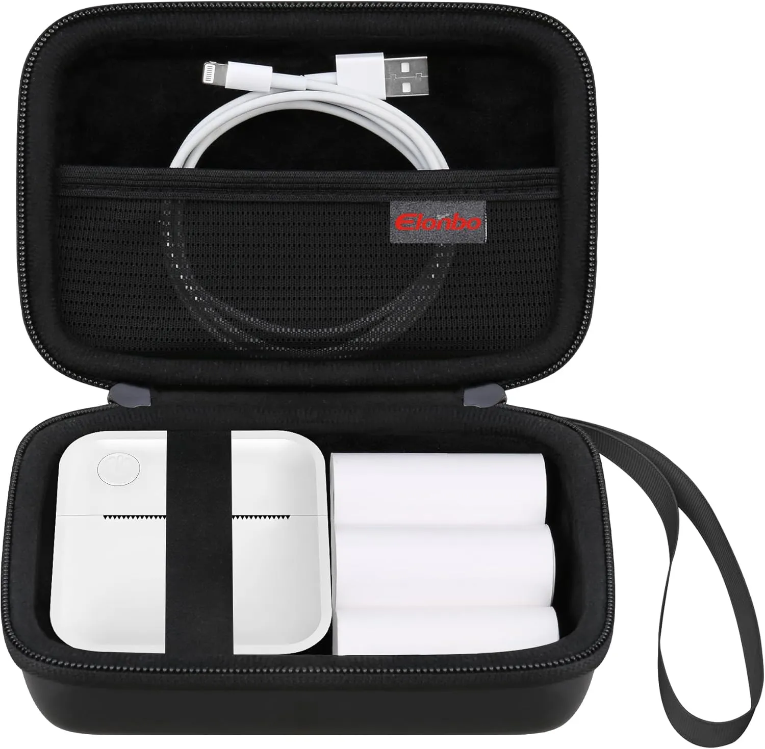 Elonbo Carrying Case for VFU Label Maker Machine, Mini Label Printer Portable Thermal Printer Travel Bag, Sticker Printer Storage Holder, Mesh Pocket Fits Label Paper Tape, Black