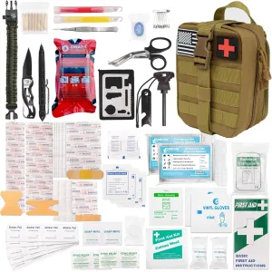 Emblem OD 242 pc First Aid Survival Kit with Tourniquet Kit | MOLLE IFAK Med Kit | Emergency Medical Trauma Kit | Survival Gear | Made in USA and Asia