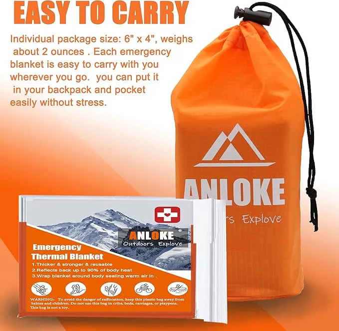 Emergency Blankets Mylar Thermal Blanket (4 Pack) of Gigantic Space Blanket 82 * 52 in. Survival Blankets Heavy Duty Camping Gear,First Aid, Silver Orange