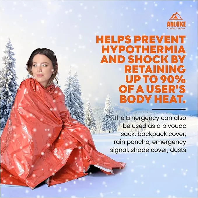 Emergency Blankets Mylar Thermal Blanket (4 Pack) of Gigantic Space Blanket 82 * 52 in. Survival Blankets Heavy Duty Camping Gear,First Aid, Silver Orange